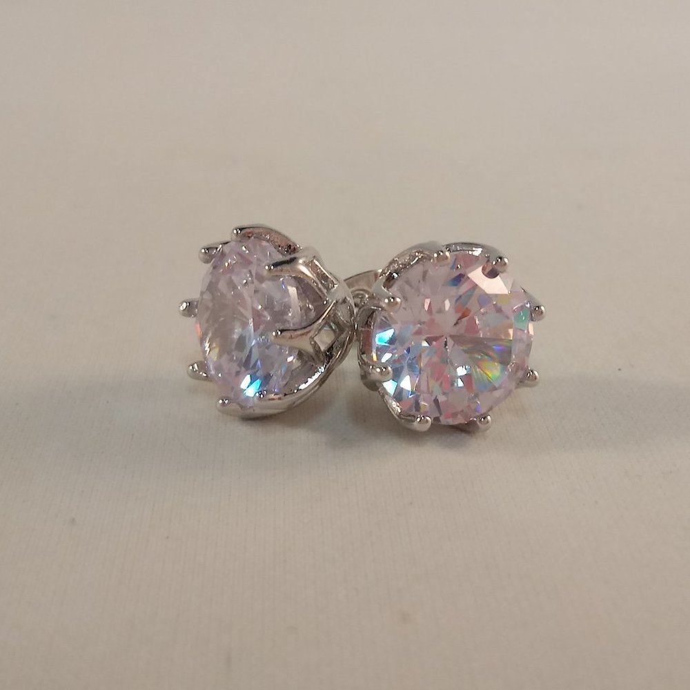 Silver Luxury Romantic Solitaire Flower Diamond Zircon Stud Earrings 3.87ctw ea.